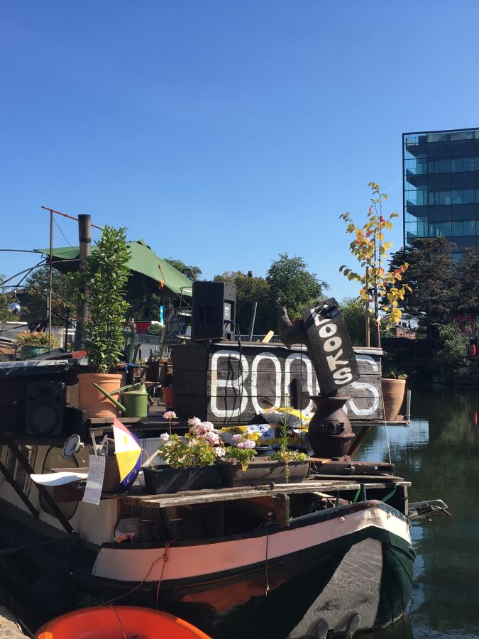 Bookshop on a canal boat in Kings Cross, London