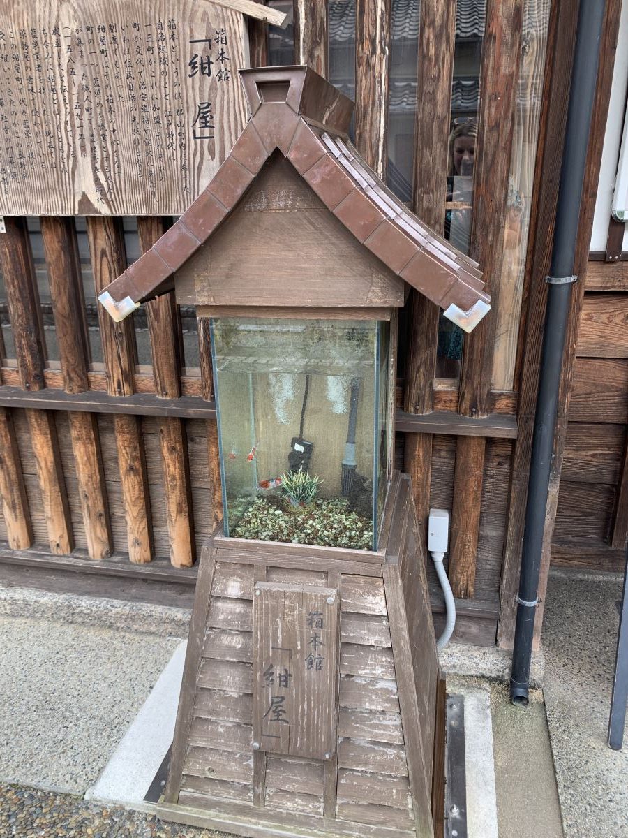 Wooden lantern with a fish tank